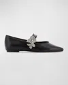 Sophia Webster Titania Leather Crystal Mary Jane Ballerina Flats In Black