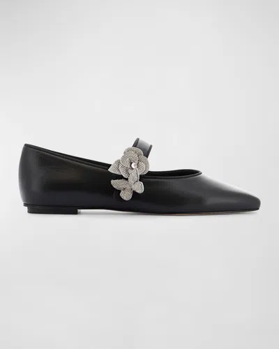 Sophia Webster Titania Leather Crystal Mary Jane Ballerina Flats In Black Crystal