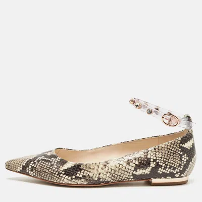 Pre-owned Sophia Webster Two Tone Embossed Python Dina Ankle Strap Ballet Flats Size 37 In Black