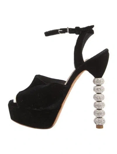 Pre-owned Sophia Webster Velvet Crystal Embellishments Sandals In Black