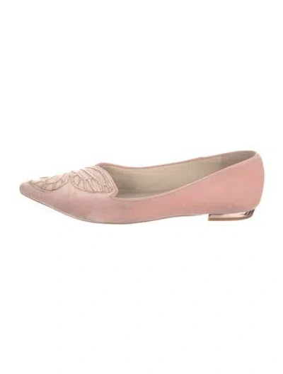 Pre-owned Sophia Webster Velvet Embroidered Accent Ballet Flats In Pink