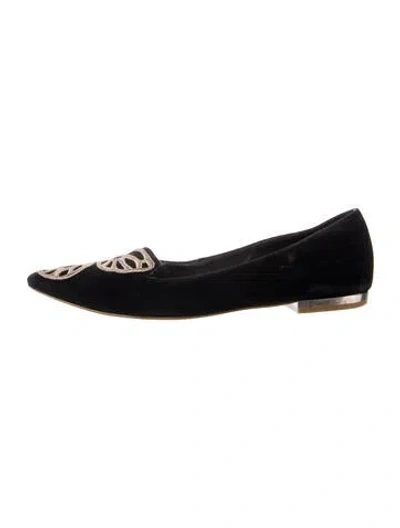 Pre-owned Sophia Webster Velvet Embroidered Accent Flats In Black