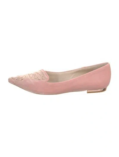 Pre-owned Sophia Webster Velvet Embroidered Accent Flats In Pink