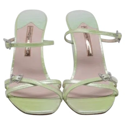 Pre-owned Sophia Webster Venus Croc-embossed Wedge Sandals In Green Leather