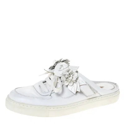 Sophia Webster White Leather Flower Embellished Mule Sneakers