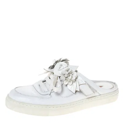 Sophia Webster White Leather Flower Embellished Mule Sneakers In Multi