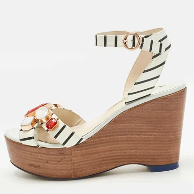 Sophia Webster White Leather Suki Gem Ankle Strap Wedge Sandals Size 40.5