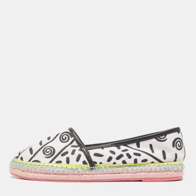Sophia Webster White/black Canvas And Leather Espadrille Flats Size 40.5