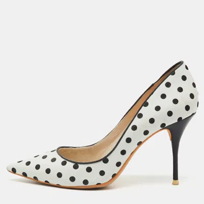 Pre-owned Sophia Webster White/black Polka Dot Leather Pointed Toe Pumps Size 37.5