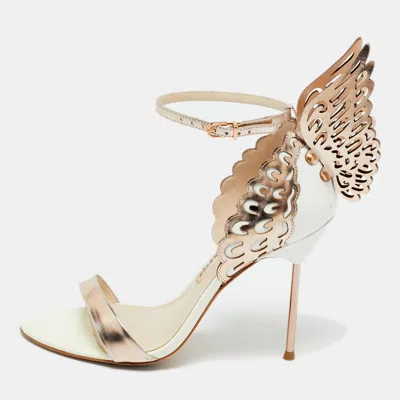 Pre-owned Sophia Webster White/gold Leather Chiara Ankle Strap Sandals Size 39