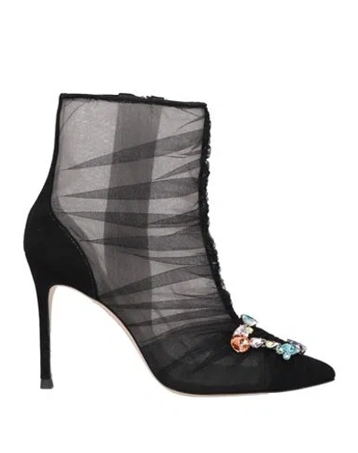 Sophia Webster Woman Ankle Boots Black Size 8 Textile Fibers, Leather