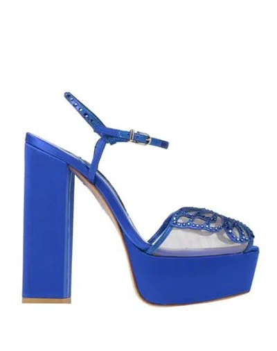 Sophia Webster Woman Sandals Bright Blue Size 8 Leather, Textile Fibers