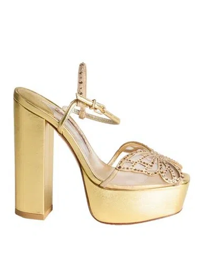 Sophia Webster Woman Sandals Gold Size 6 Leather, Textile Fibers
