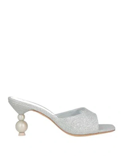 Sophia Webster Woman Sandals Silver Size 6 Textile Fibers In Blue