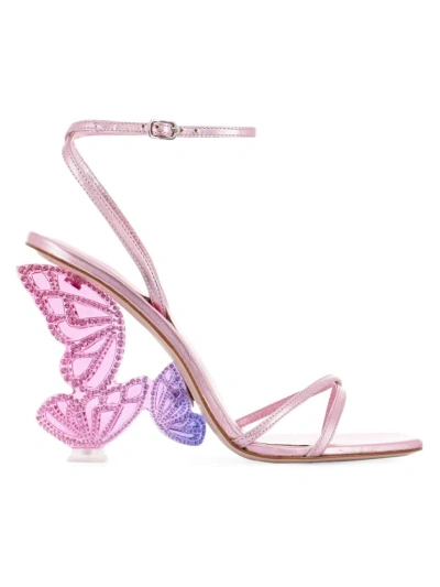 Sophia Webster Women's Paloma 100mm Crystal-embellished Butterfly-heel Metallic Leather Sandals In Blossom