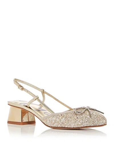 Sophia Webster Pirouette Glitter Bow Slingback Ballerina Pumps In Champgne Glitter