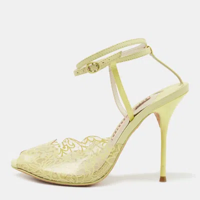 Sophia Webster Yellow Leather And Lace Print Pvc Peep Toe Ankle Strap Sandals In Multi