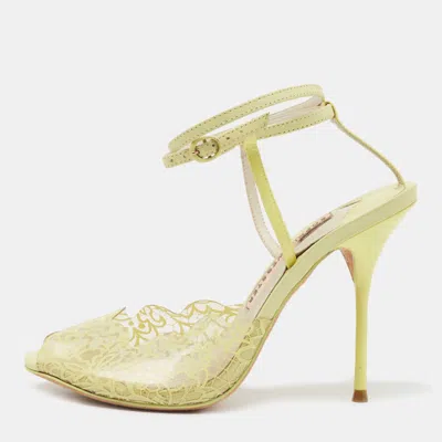 Sophia Webster Yellow Leather And Lace Print Pvc Peep Toe Ankle Strap Sandals Size 37 In Multi
