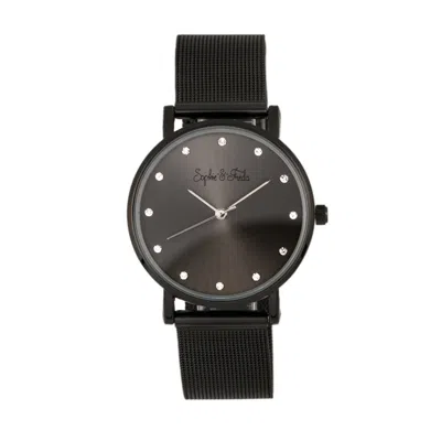 Sophie And Freda Savannah Mesh Bracelet Watch With Swarovski Crystals In Black