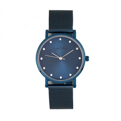 Sophie And Freda Savannah Mesh Bracelet Watch With Swarovski Crystals In Blue