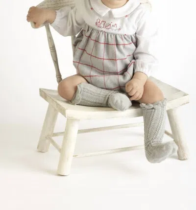 Sophie & Lucas Kids' Holiday Check Choo Choo Bubble Romper In Gray/ Red Check