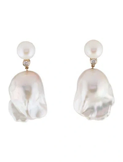 Pre-owned Sophie Bille Brahe 14k Diamond & Pearl Venus Diamant Drop Earrings In Multi