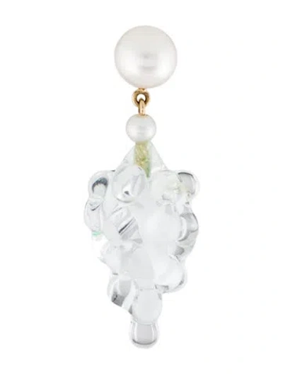 Pre-owned Sophie Bille Brahe 14k Pearl & Glass Grappolo Single Drop Earring In White