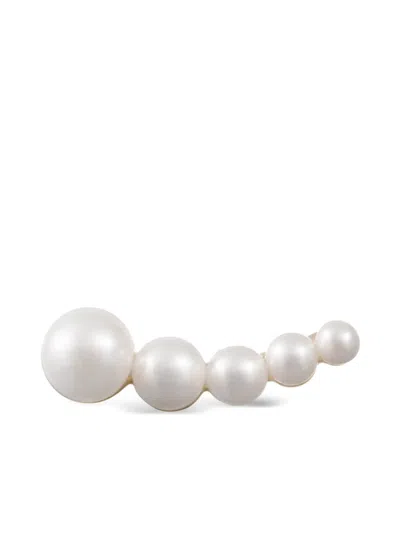 Sophie Bille Brahe Croissant Moon 14k Yellow Gold Pearl Left Earring In White