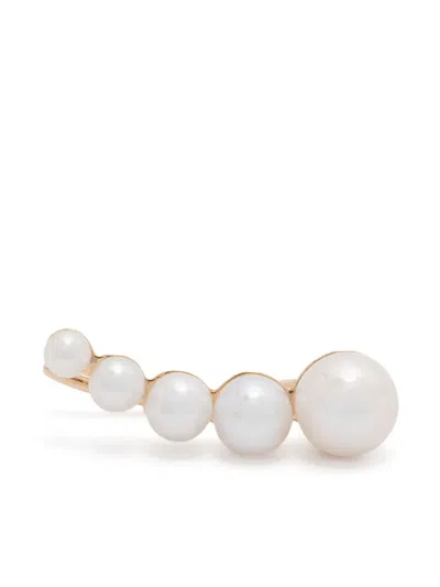 Sophie Bille Brahe Croissant Moon 14k Yellow Gold Pearl Left Earring In White