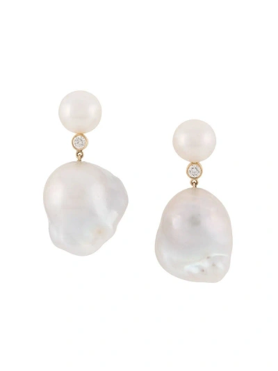 Sophie Bille Brahe 14k Yellow Gold Venus Diamant Diamond And Pearl Drop Earrings In White