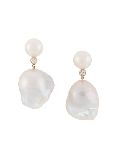 SOPHIE BILLE BRAHE 14K YELLOW GOLD VENUS DIAMANT DIAMOND AND PEARL DROP EARRINGS
