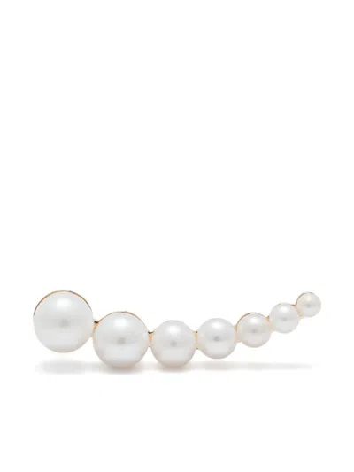 Sophie Bille Brahe Croissant Moon 14k Yellow Gold Pearl Left Earring In White