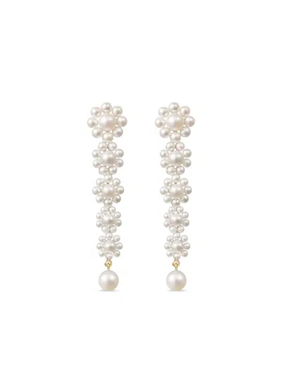 Sophie Bille Brahe 18k Yellow Gold Marguerite Fleur Freshwater Pearl Earrings In White