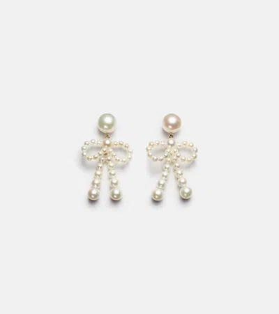 Sophie Bille Brahe Bow 14kt Gold Drop Earrings With Freshwater Pearls
