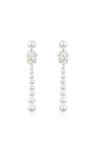 Sophie Bille Brahe Colonna 14k Yellow Gold Pearl  Earrings In White
