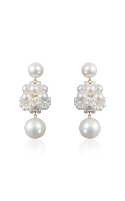 Sophie Bille Brahe Dora 14k Yellow Gold Pearl Earrings In White