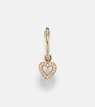 Sophie Bille Brahe Lettre De Mini Caur 18kt Gold Single Hoop Earring With Diamonds In Red