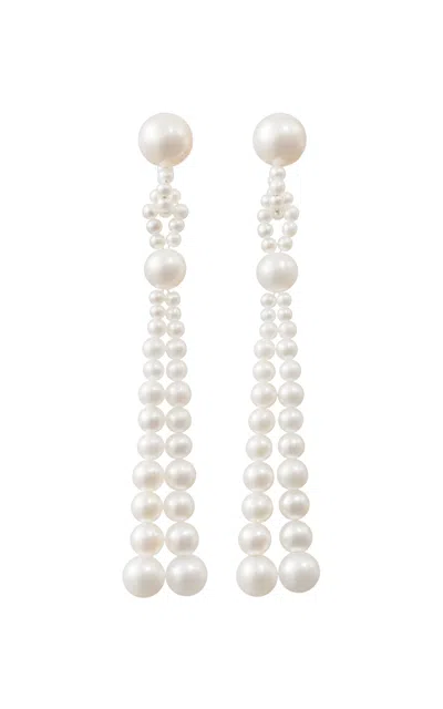 Sophie Bille Brahe Opera 14k Yellow Gold Pearl Earrings In White