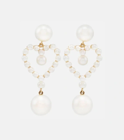 Sophie Bille Brahe Pearl Heart 14kt Gold Pendant Earrings With Pearls In Multicoloured