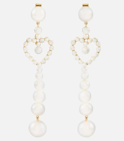 Sophie Bille Brahe Pearl Heart 14kt Gold Pendant Earrings With Pearls In Multicoloured