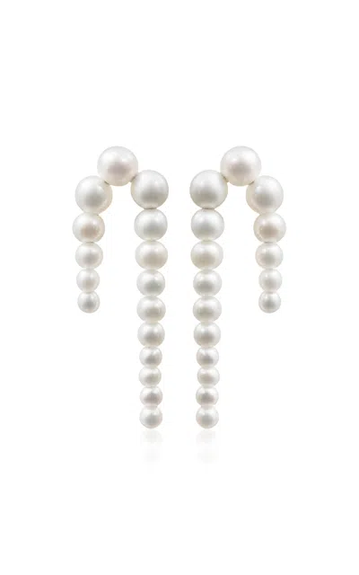 Sophie Bille Brahe Petite Perle Nuit 14k Yellow Gold Pearl Earrings In White