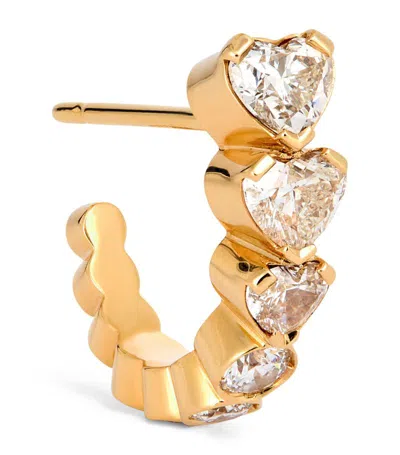 Sophie Bille Brahe Petite Yellow Gold And Diamond Boucle Coeur Huggie Hoop Earrings