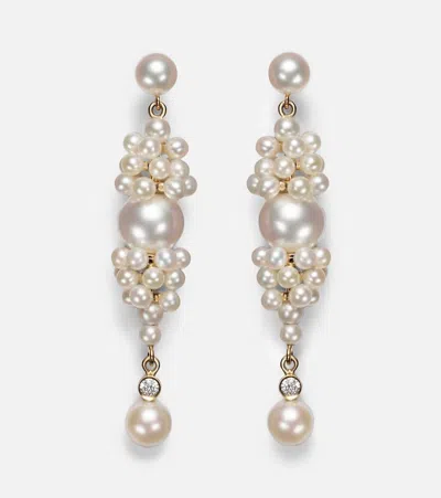 Sophie Bille Brahe Rêve De Diamant 14kt Gold Earrings With Diamonds And Pearls In Yg Pearl