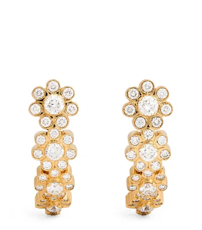 Sophie Bille Brahe Yellow Gold And Diamond Boucle Fleurs Hoop Earrings