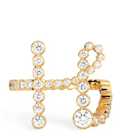 Sophie Bille Brahe Yellow Gold And Diamond Ensemble ‘h' Ring
