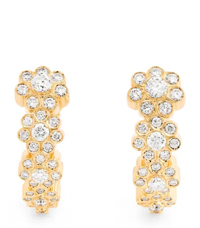 Sophie Bille Brahe Yellow Gold And Diamond Grande Boucle Fleurs Hoop Earrings