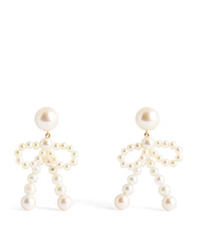 Sophie Bille Brahe Yellow Gold And Freshwater Pearl Bow Earrings