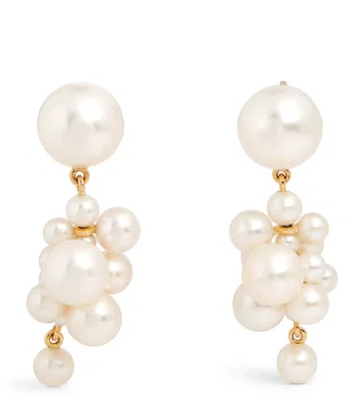 Sophie Bille Brahe Yellow Gold And Pearl Botticelli Drop Earrings In Gray