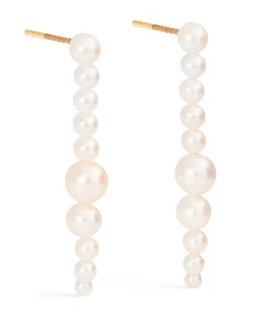 Sophie Bille Brahe Yellow Gold And Pearl Sienna Moon Earrings In White