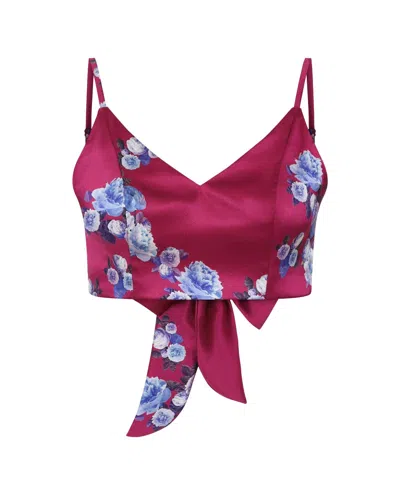 Sophie Cameron Davies Women's Berry Pink Floral Silk Crop Top